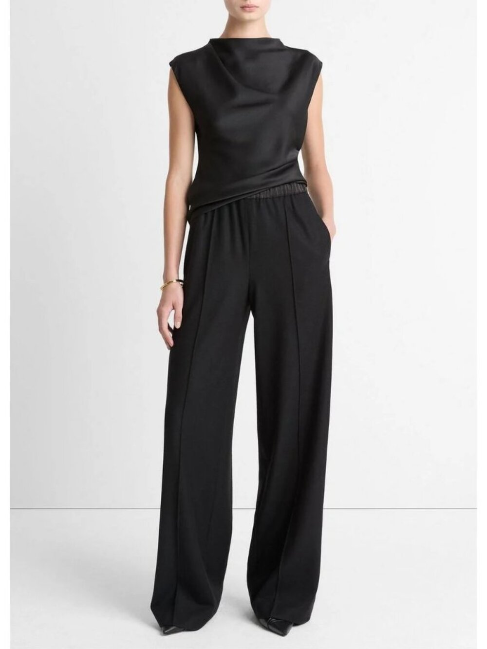 Vince Black Italian Wool-Blend Wide-Leg Pull-On Trousers Pants Sz Medium